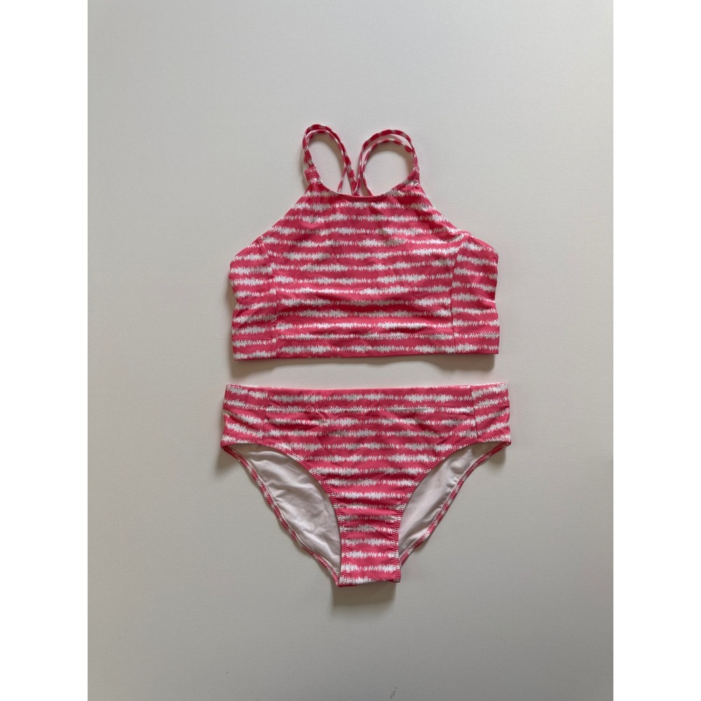 Z by Zella Girls Pink White Ikat Stripe Bikini 2-Piece Swimsuit UPF 50+ Size 14